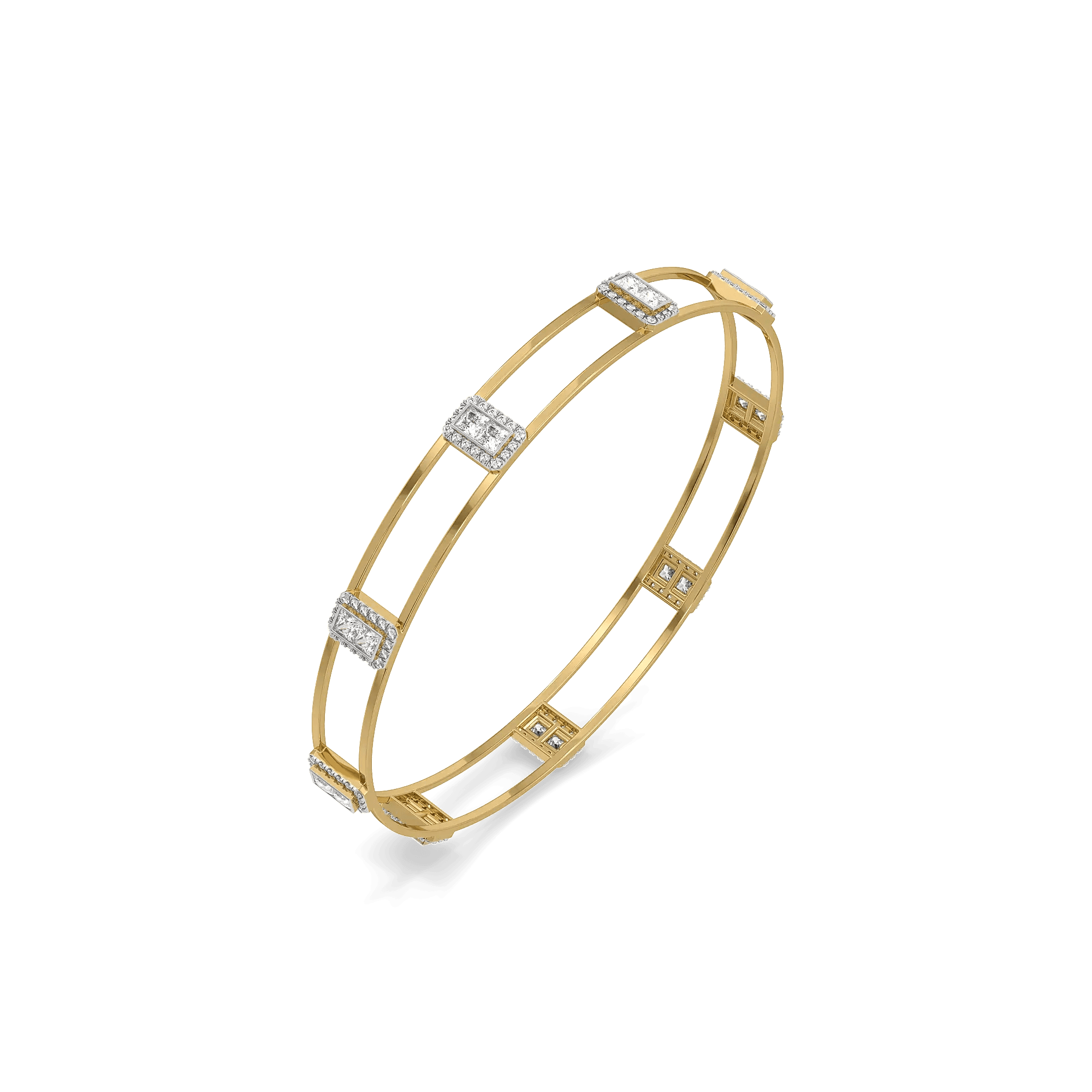 Art Deco Pure Gold Lab Grown Diamond Bangle