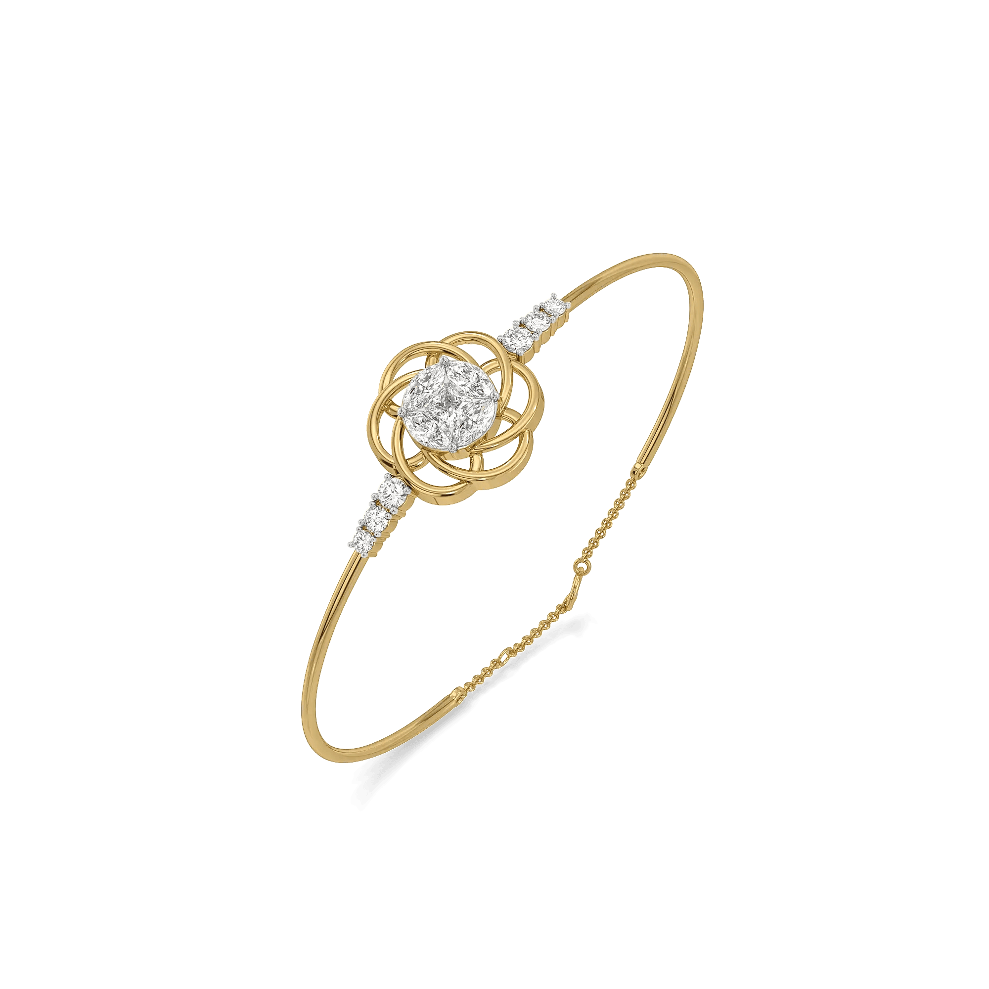 Rosette Swirl Pure Gold Lab Grown Diamond Bangle — image 1