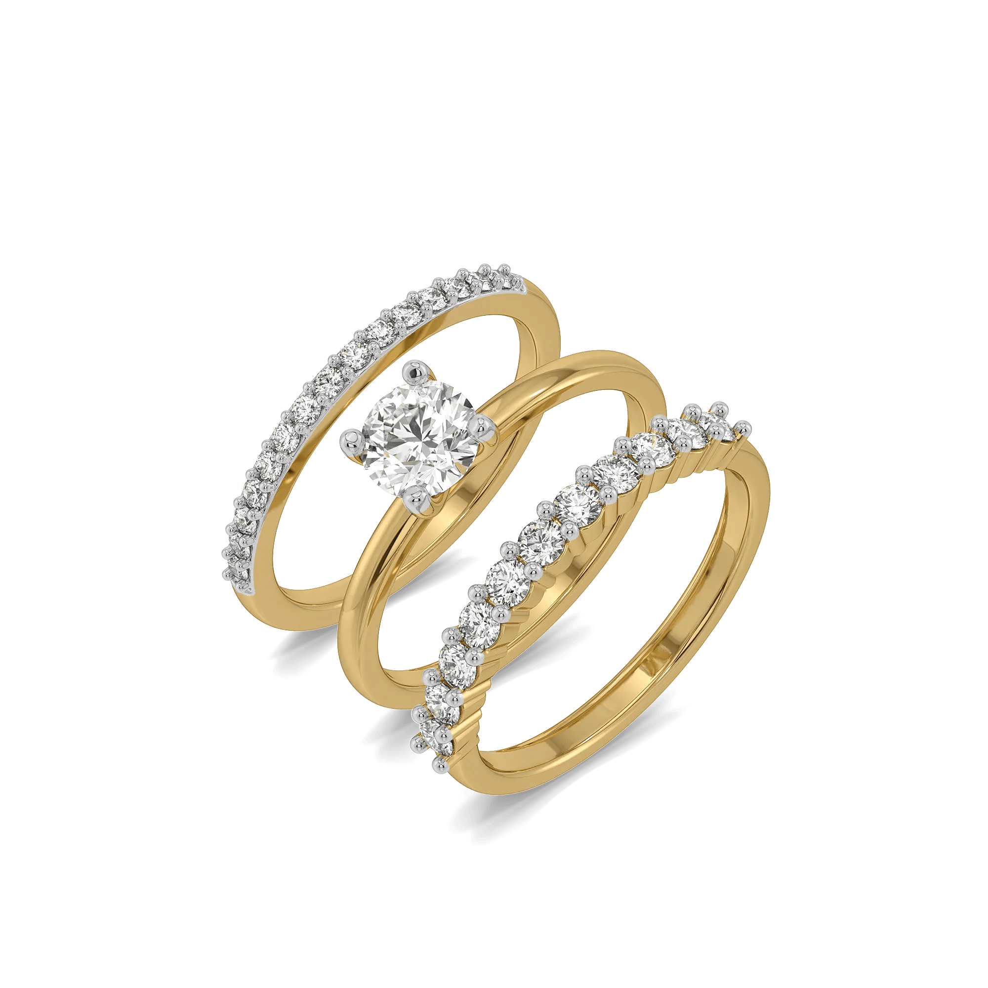 Crown Stack – Pure Gold Lab Diamond Solitaire Stack Ring Set — image 1