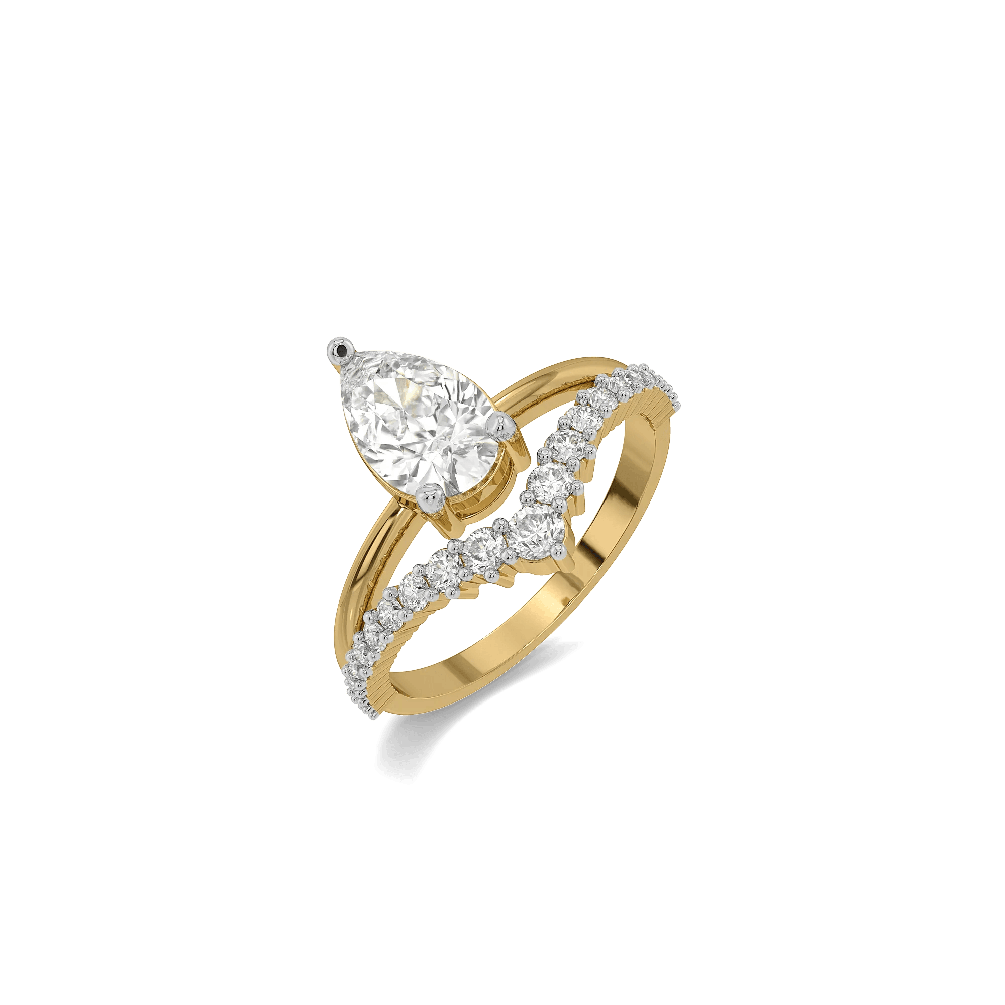 Crowned Pear Pure Gold Lab Diamond Engagement Ring — image 1