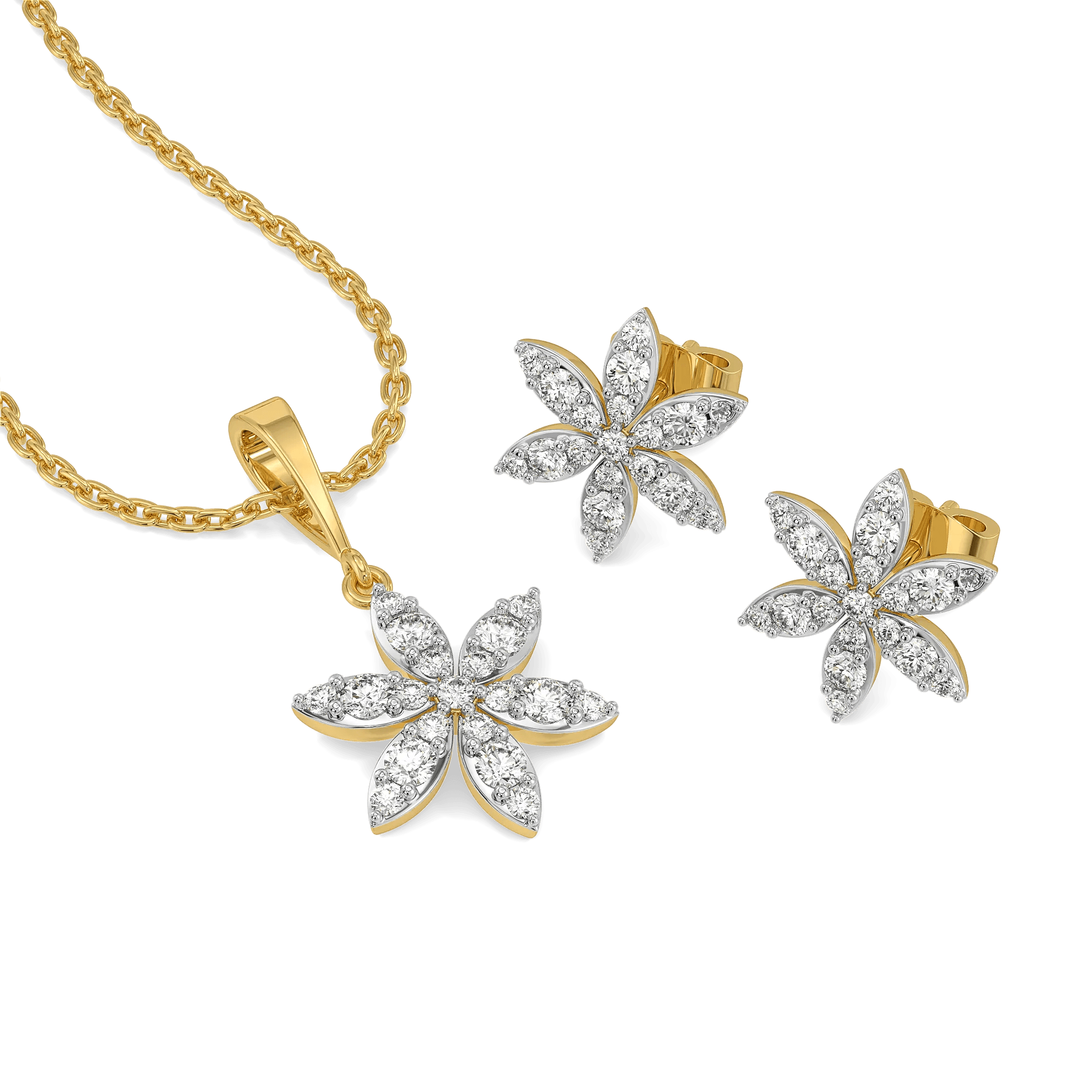 Diamond Bloom - Pure Gold Lab Diamond Floral Pendant and Earrings Set — image 1