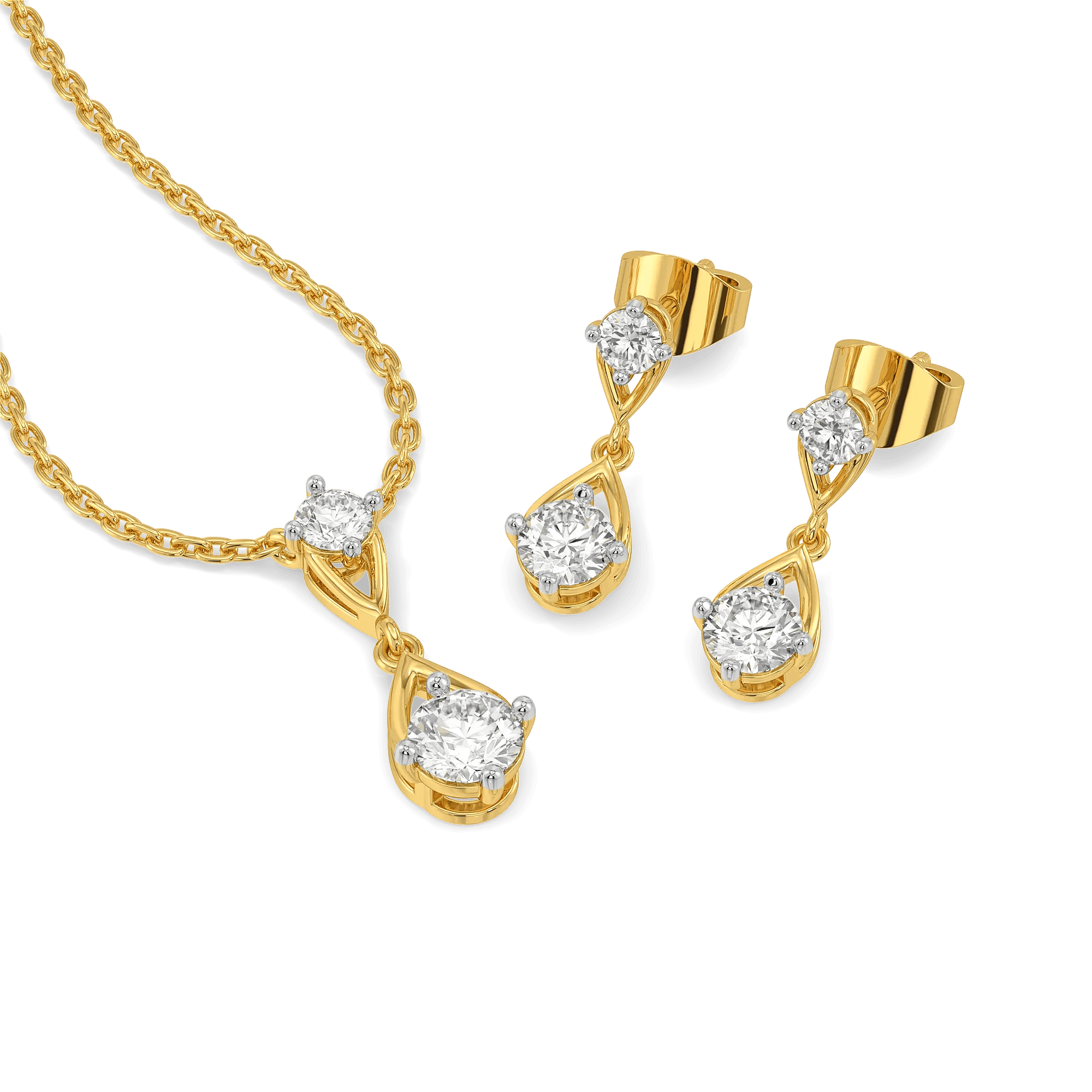 Double Drop – Pure Gold Lab Diamond Pendant and Drop Earrings Set — image 1