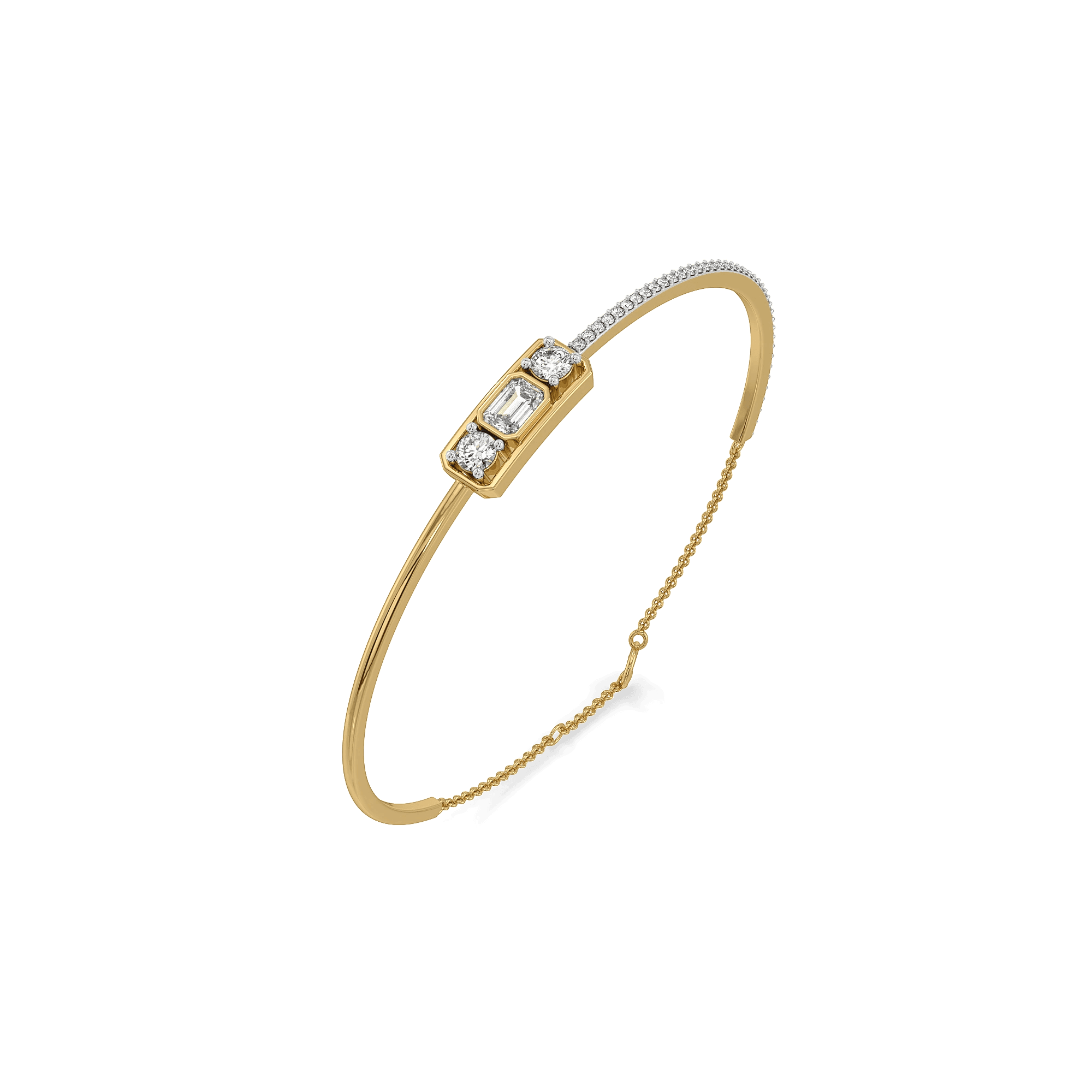 Emerald Bar Three Stone Lab Diamond Bangle — image 1