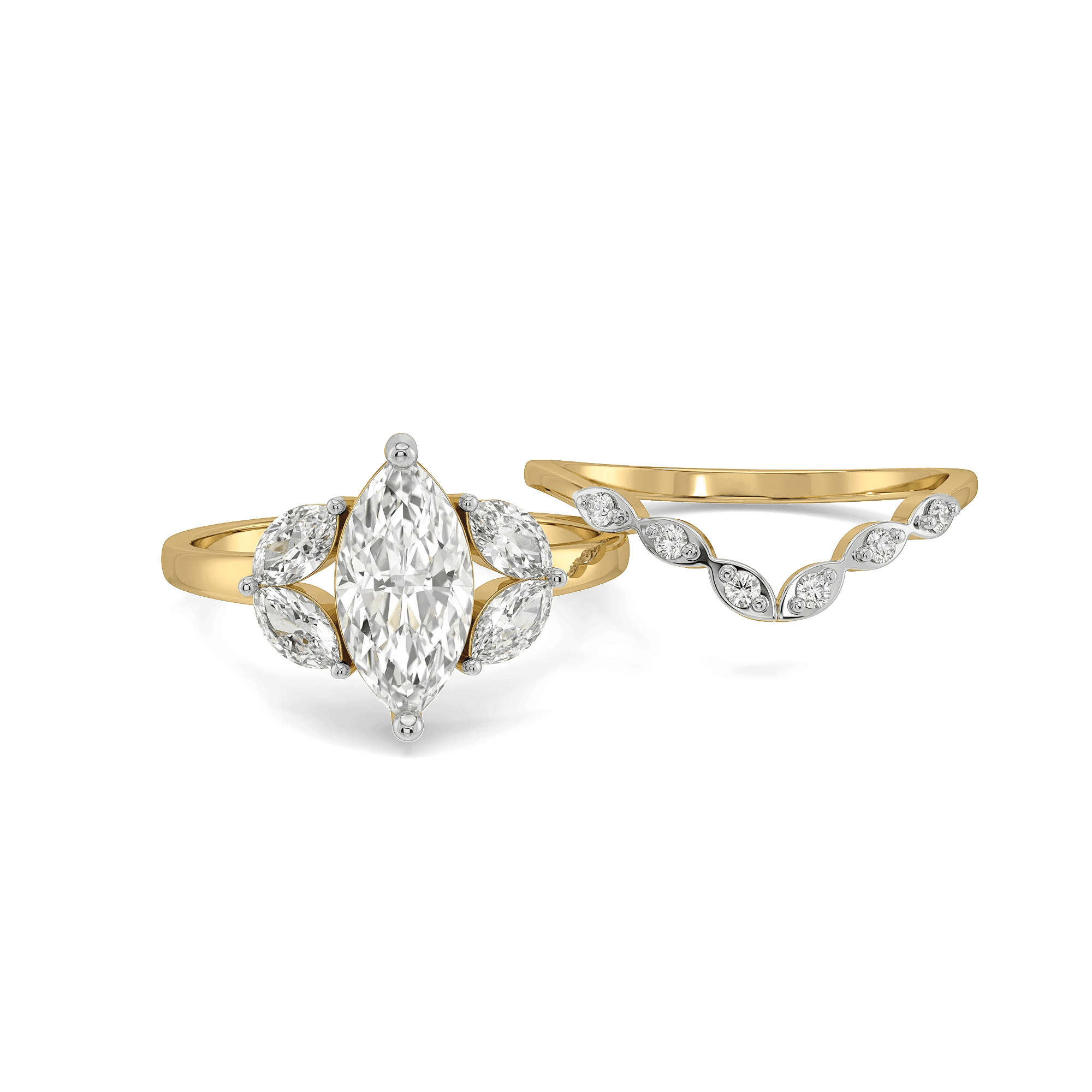 Golden Arch Marquise Pure Gold Lab Diamond Bridal Ring Set — image 1