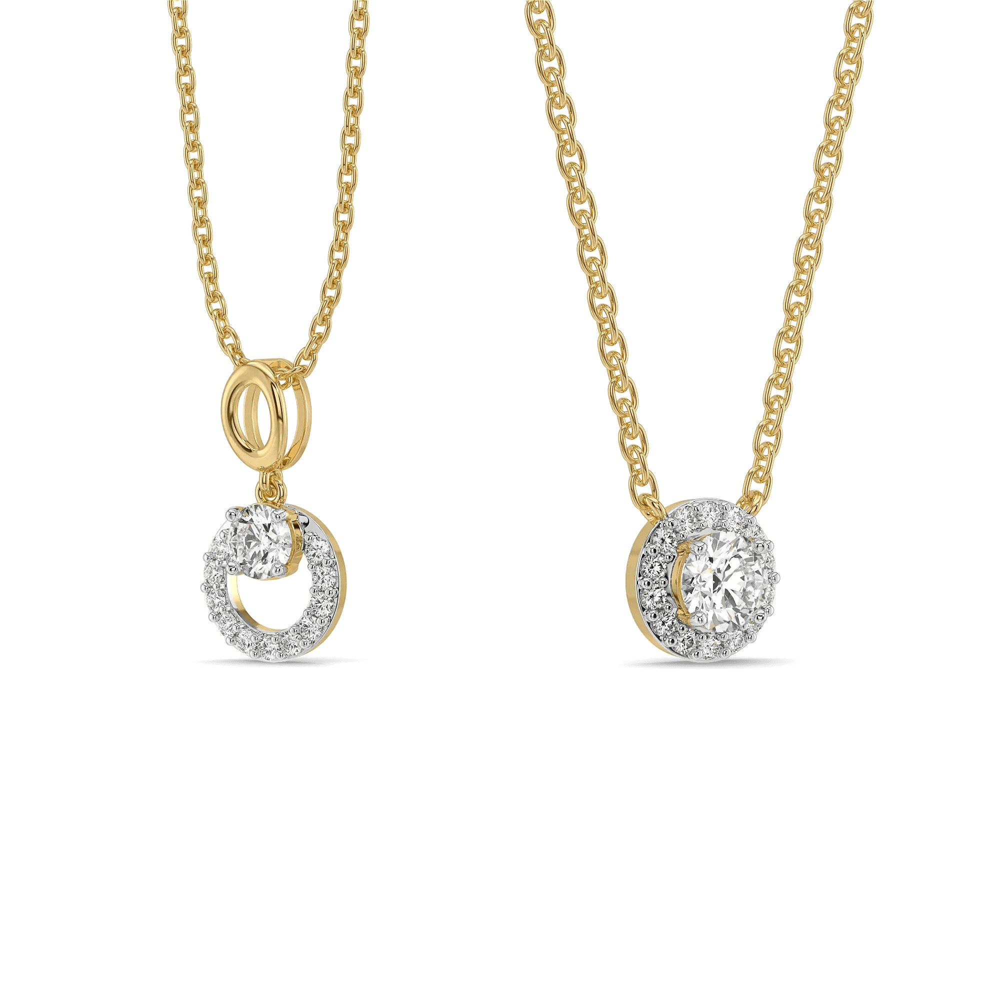 Halo Circle Pure Gold Lab Diamond Halo Pendant and Necklace Set — image 1