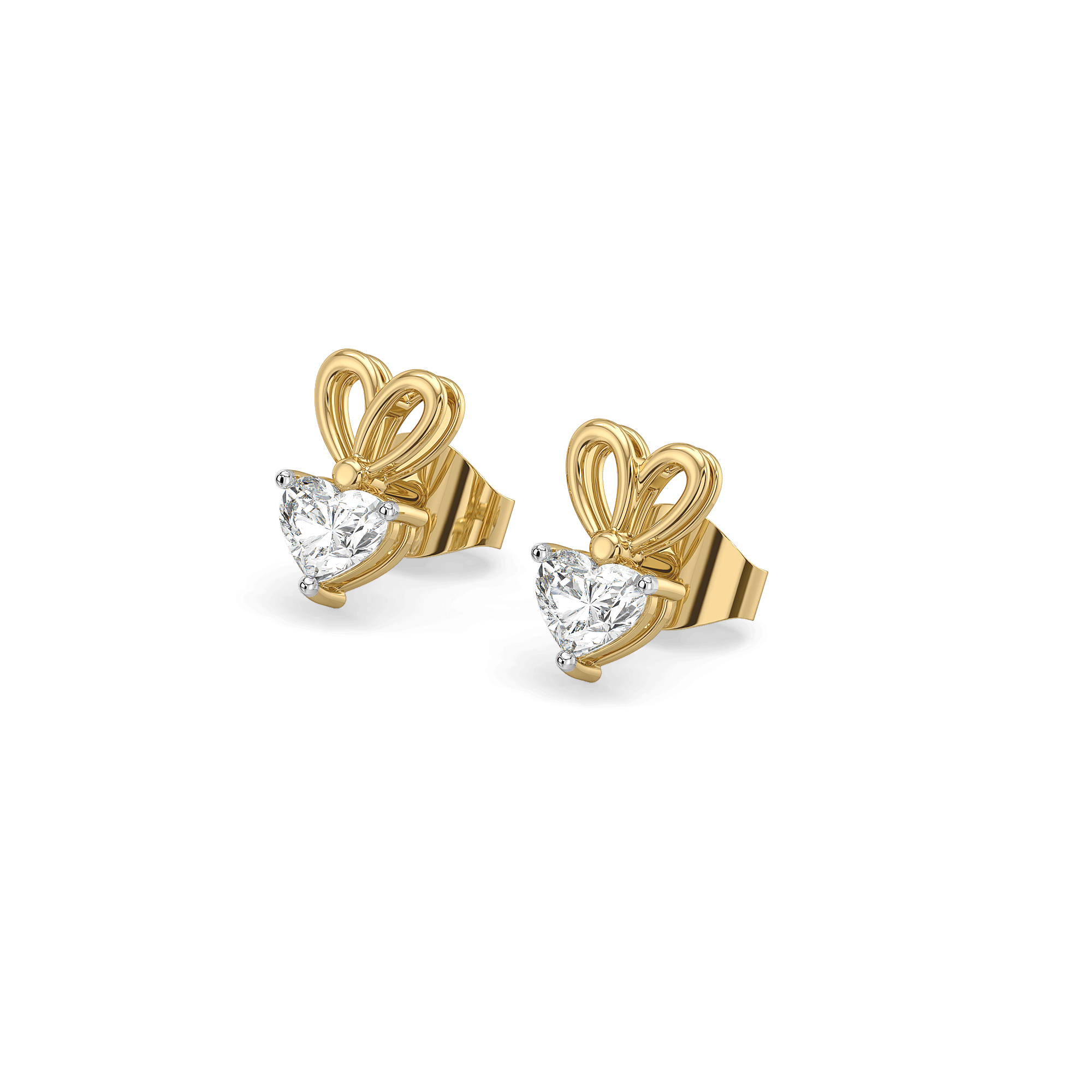 Little Bow Heart Pure Gold Lab Diamond Stud Earrings — image 1