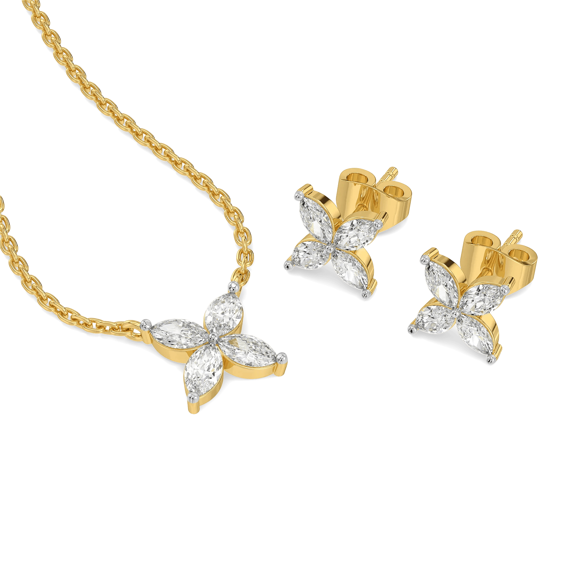 Marquise Petal - Pure Gold Lab Diamond Marquise Pendant and Earrings Set — image 1