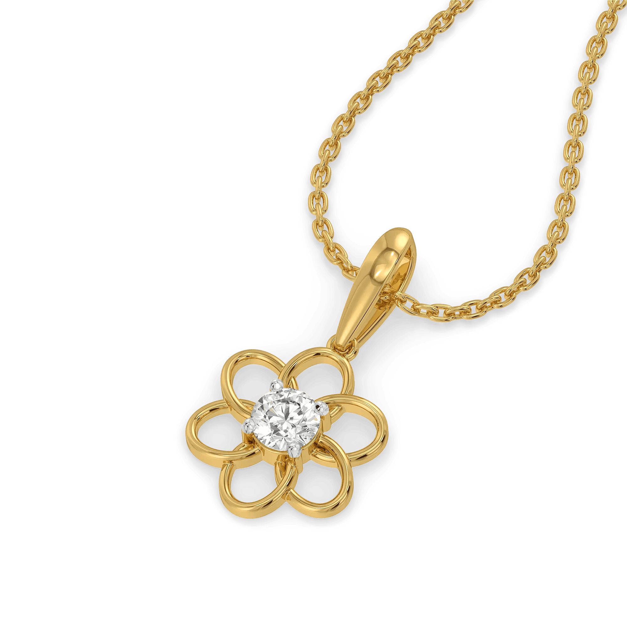 Open Petal Pure Gold Lab Diamond Floral Solitaire Pendant — image 1