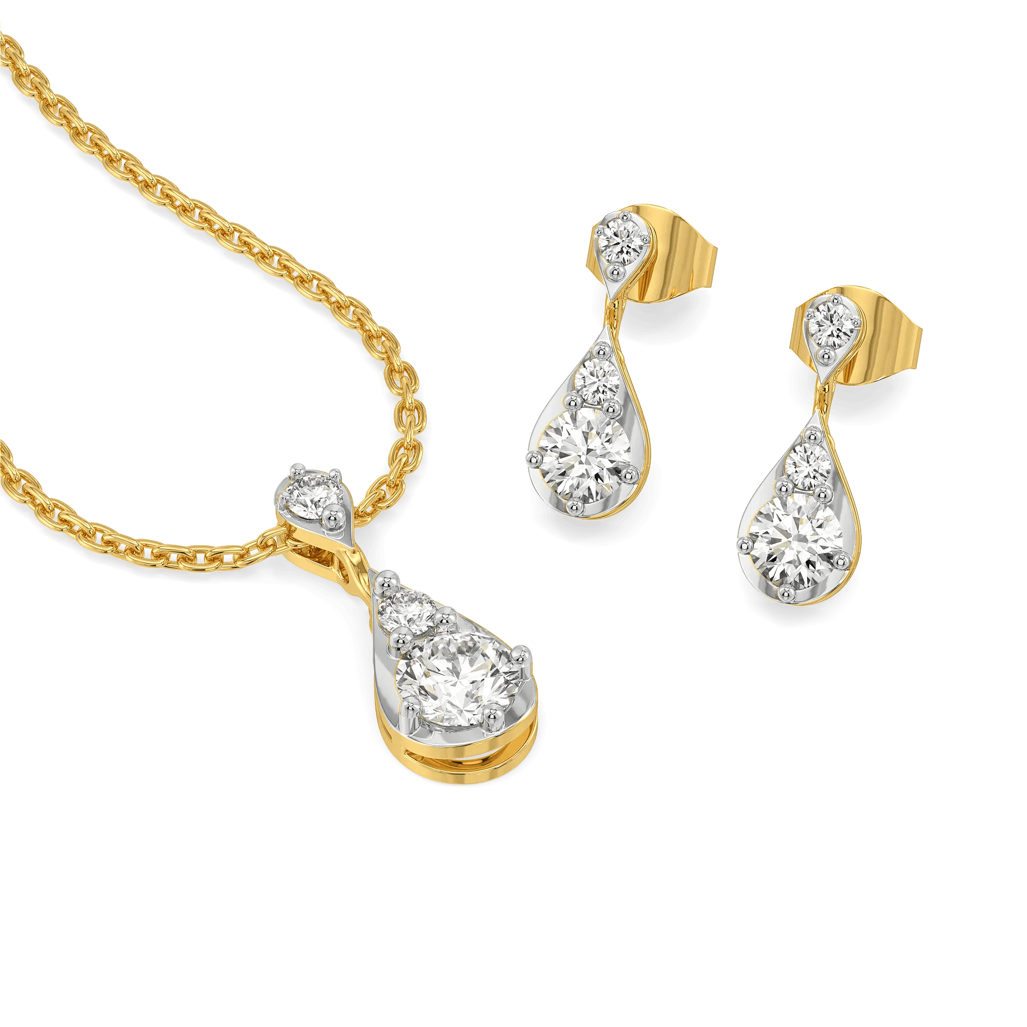 Teardrop Trio - Pure Gold Lab Diamond Pendant and Drop Earrings Set — image 1