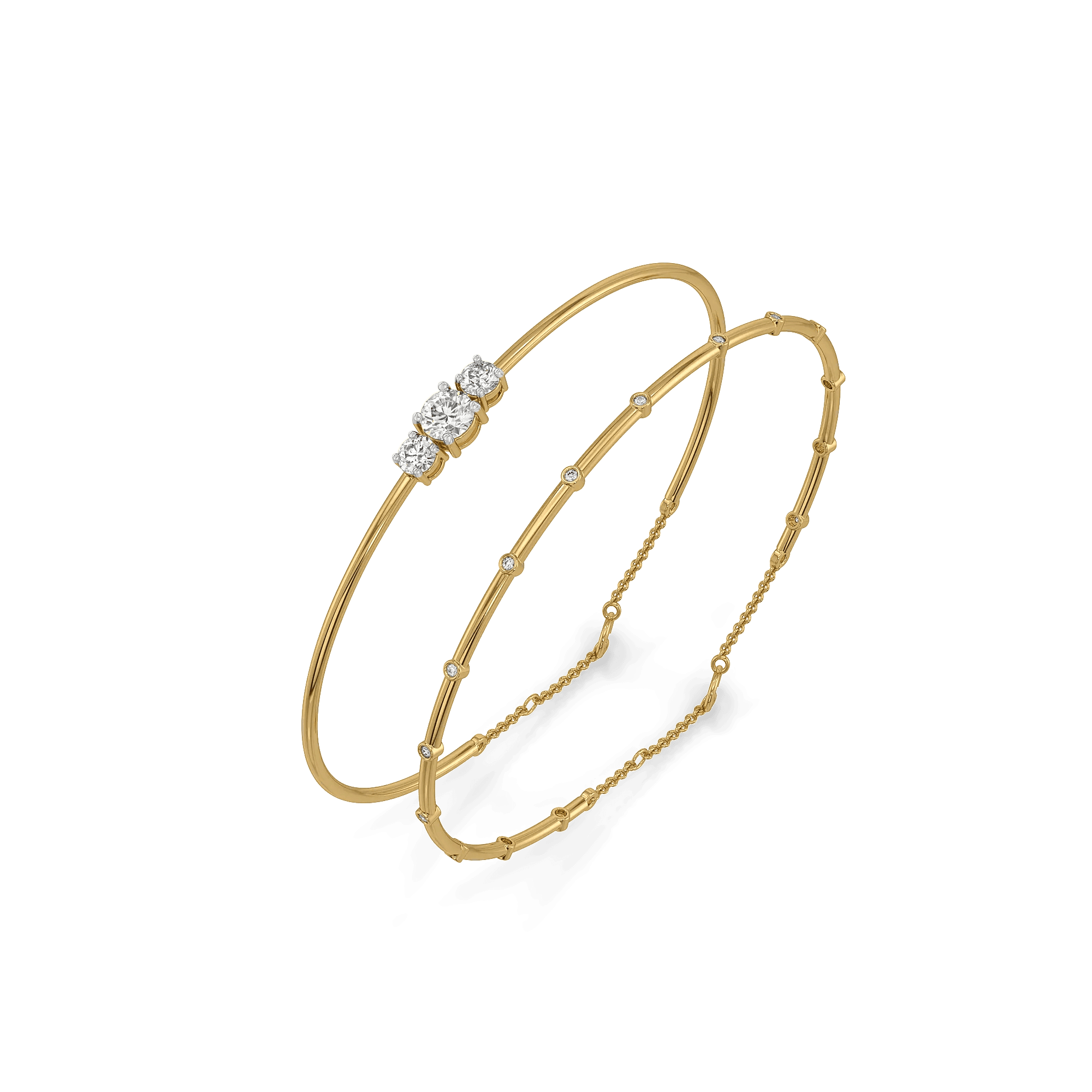 Three Stone Pure Gold Lab Diamond Three Stone Bangle Set — image 1