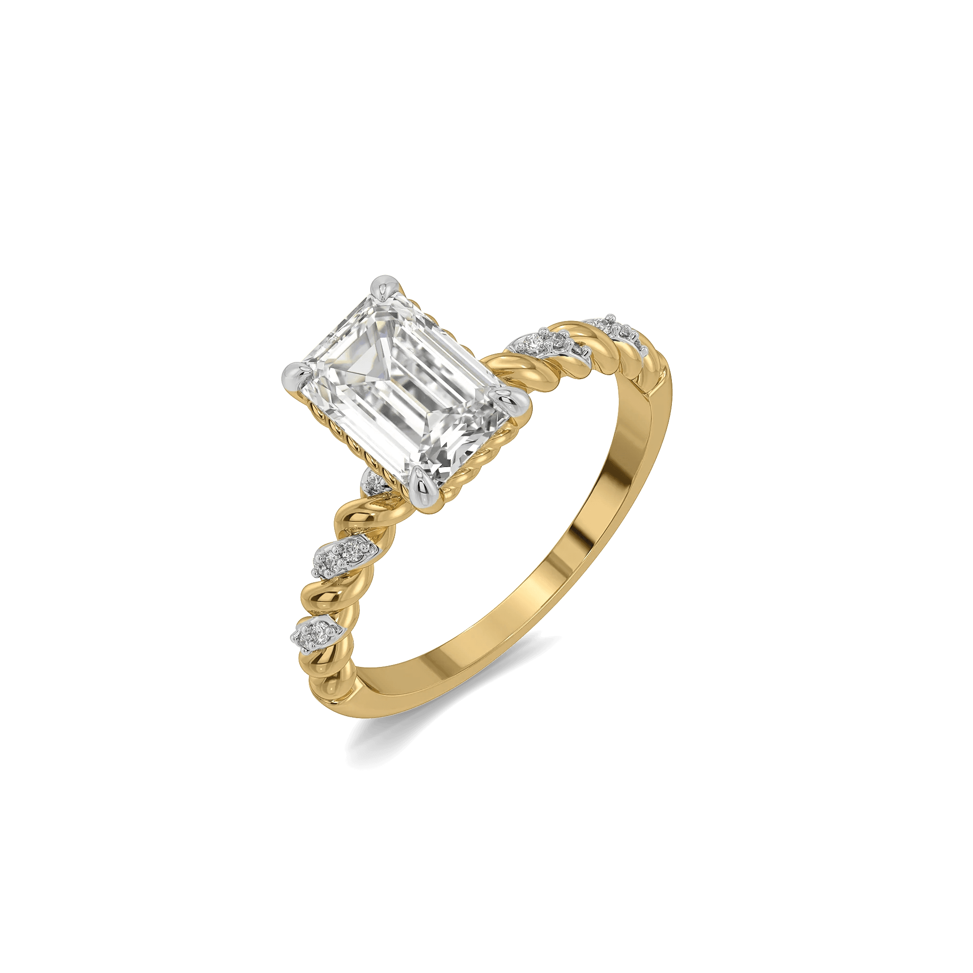 Vintage Rope Pure Gold Lab Diamond Emerald Ring — image 1